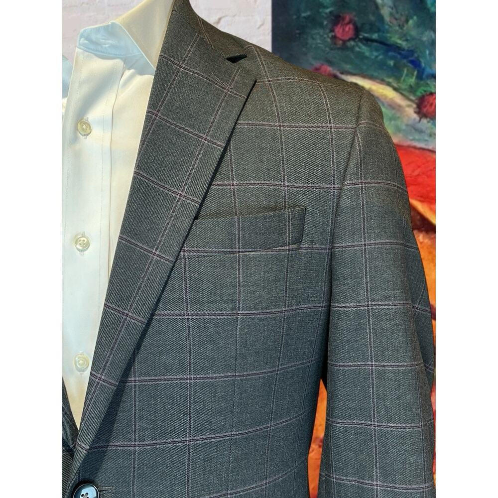 Sean John Mens 38R Gray Purple Plaid Casual Blazer Sport Coat Jacket - Picture 5 of 15